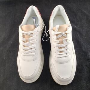 Universal Thread Women’s 8M Flora Sneakers White Pink Trim Lace Up Casual NWB